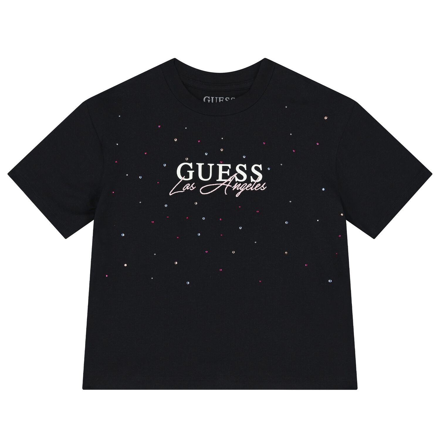 Girls Black Embellished Logo T-Shirt, 3, hi-res image number null