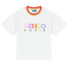 تيشيرت بالشعار باللون الأبيض للبنات, 1, hi-res