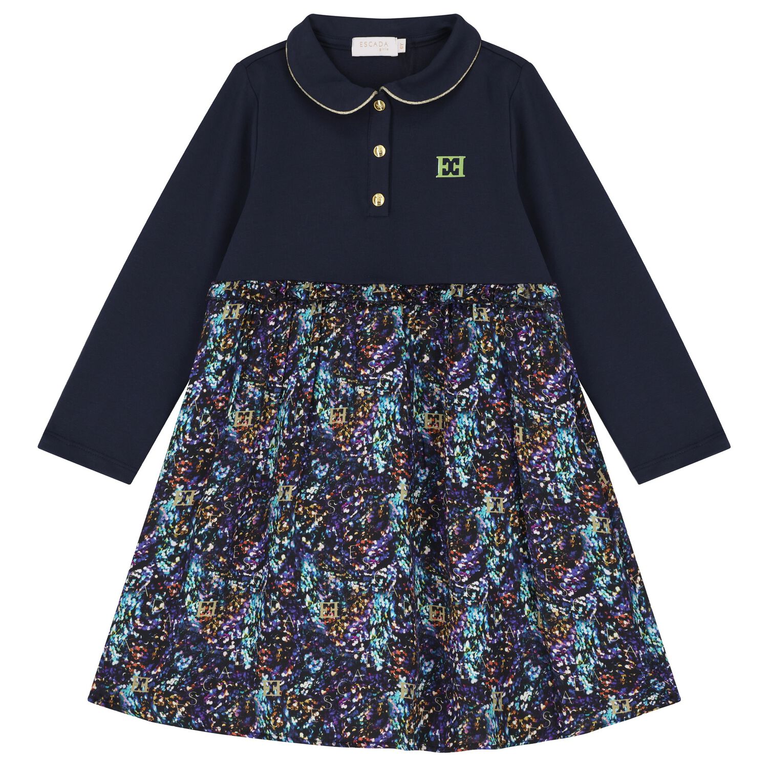 فستان بنات بالشعار باللون الكحلى , 2, hi-res