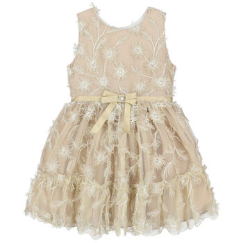 Girls Gold Floral Tulle Dress