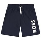 Boys Navy Blue Logo Swim Shorts, 2, hi-res