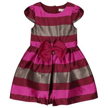 Girls Red & Gold Striped Satin Dress