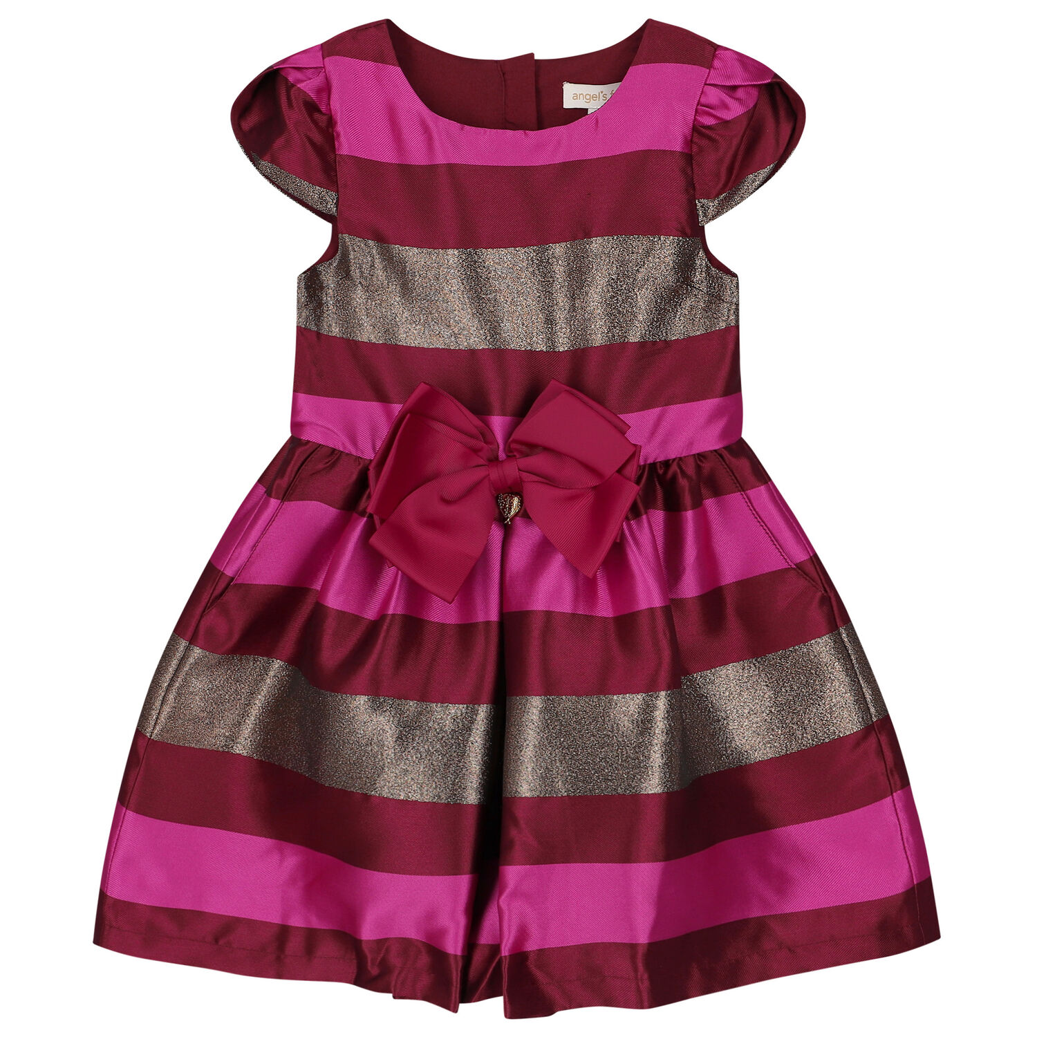 Girls Red & Gold Striped Satin Dress, 2, hi-res image number null