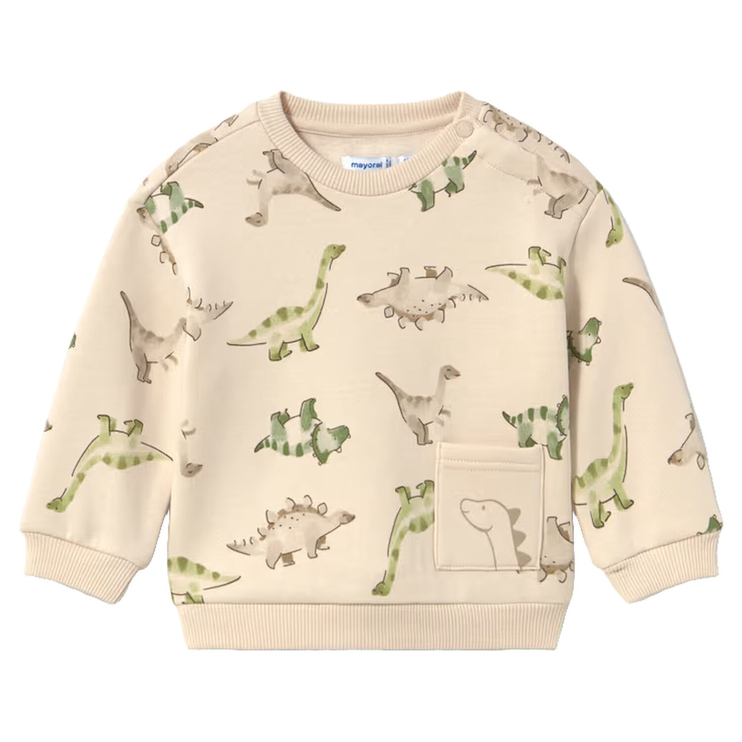 Younger Boys Beige Dinosaur Sweatshirt, 1, hi-res
