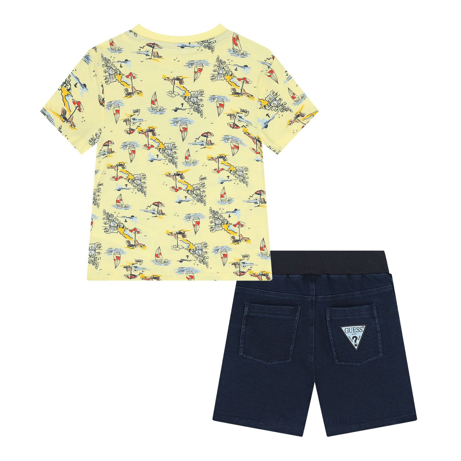 Baby Boys Yellow & Navy Blue Logo Shorts Set, 1, hi-res