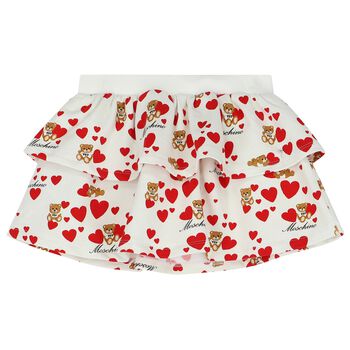 Younger Girls Ivory Teddy Bear & Hearts Skirt Set