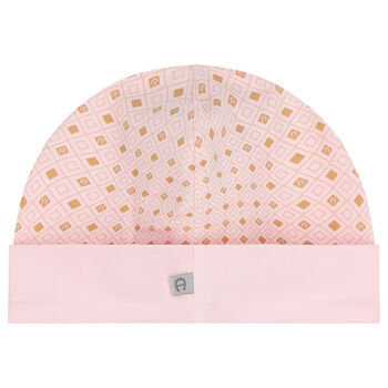 Baby Girls Pink, Ivory & Gold Logo Hat