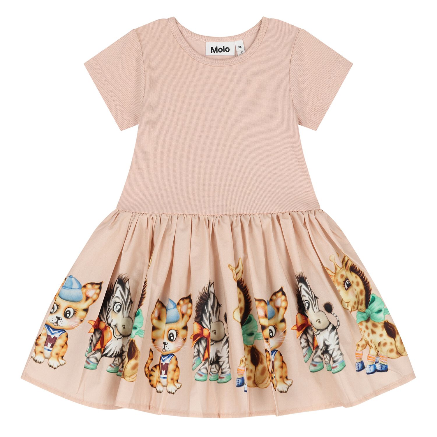 Younger Girls Pink Animals Dress, 1, hi-res