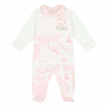 Girls Pink & Ivory Geo Map Babygrow