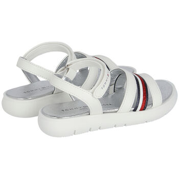 Girls White Stripe Logo Sandals