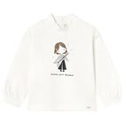Younger Girls Ivory Long Sleeve Top, 1, hi-res