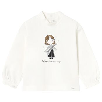 بلوزة عاجية بأكمام طويلة للبنات الصغار