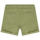 Younger Boys Khaki Green Linen Shorts, 1, hi-res