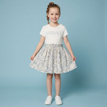 فستان أبيض ووردي وأسود للفتيات الصغيرات