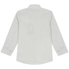 Boys White & Grey Striped Logo Shirt, 1, hi-res