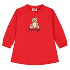Younger Girls Red Teddy Bear Logo Dress, 2, hi-res