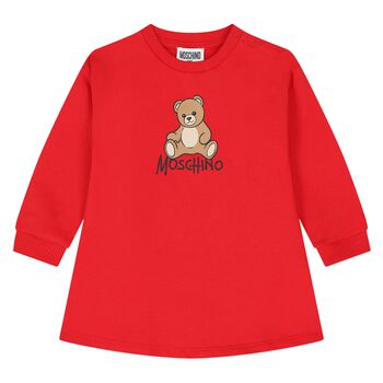 Younger Girls Red Teddy Bear Logo Dress