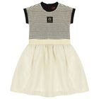 فستان للبنات باللون أسود وذهبي بشعار, 2, hi-res