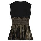 Girls Black & Gold Pleated Dress, 1, hi-res