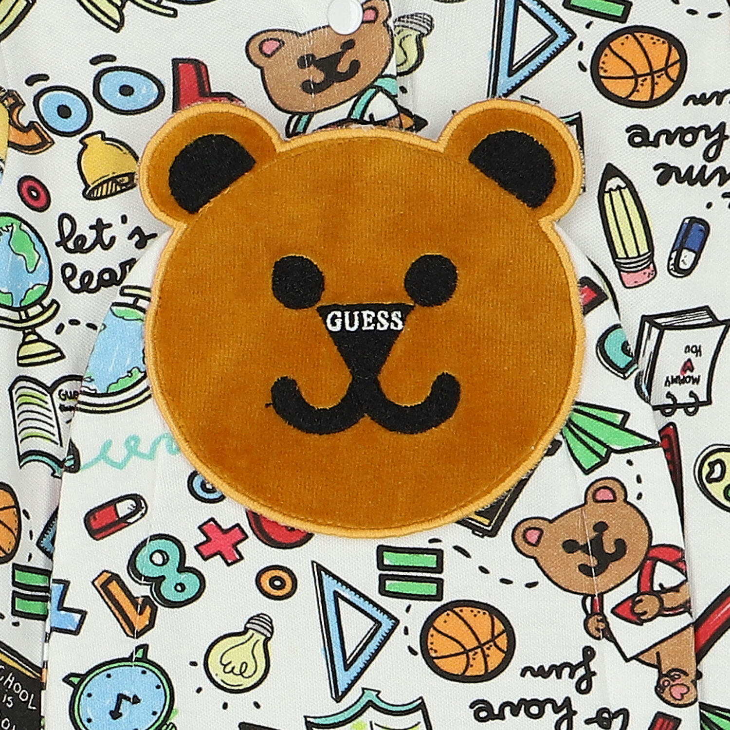 Baby Boys White Teddy Bear Logo Babygrow, 1, hi-res