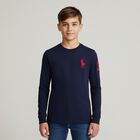Boys Navy Blue Logo Long Sleeve Top, 1, hi-res