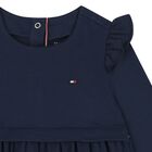 Baby Girls Navy Blue Logo Striped Dress, 1, hi-res