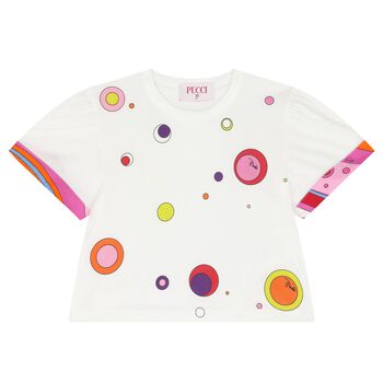 Girls White Cotton Logo T-Shirt