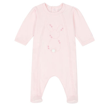 Baby Girls Pink Embroidered Babygrow
