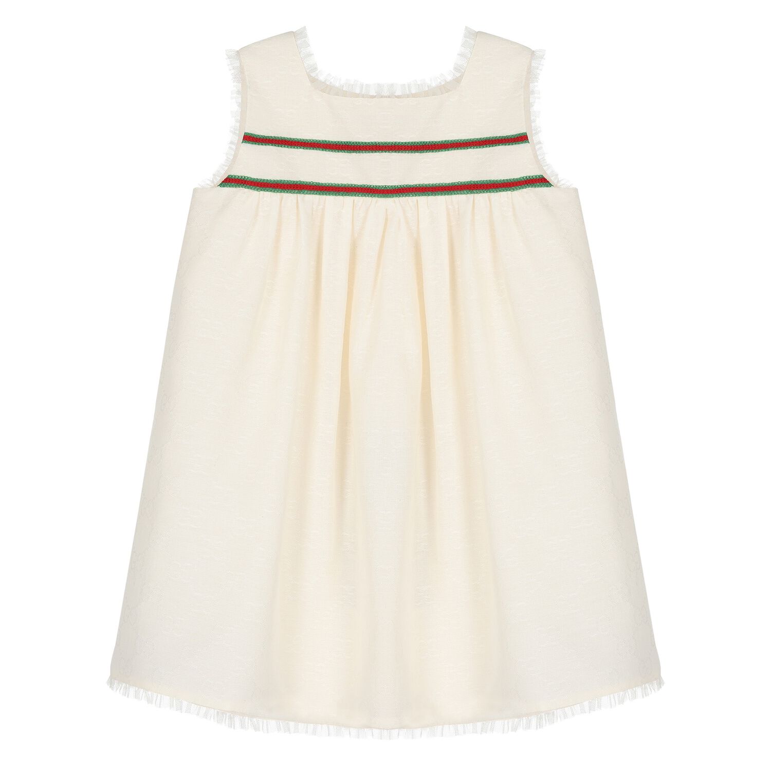 Younger Girls Beige Web Striped Dress, 1, hi-res