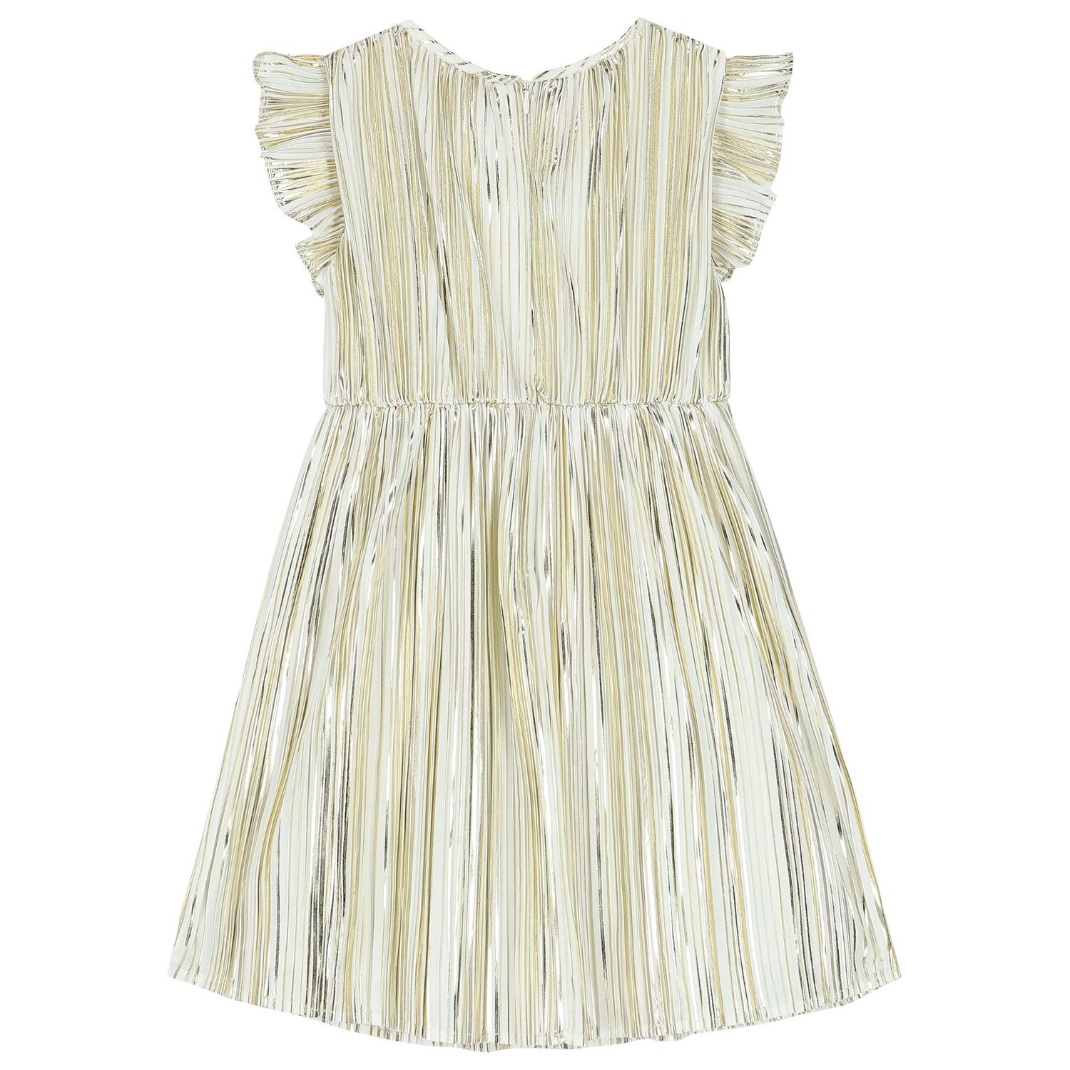 Girls Gold Logo Pleated Dress, 1, hi-res