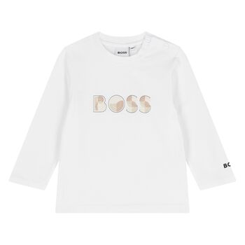 Baby Boys White Logo Long Sleeve Top
