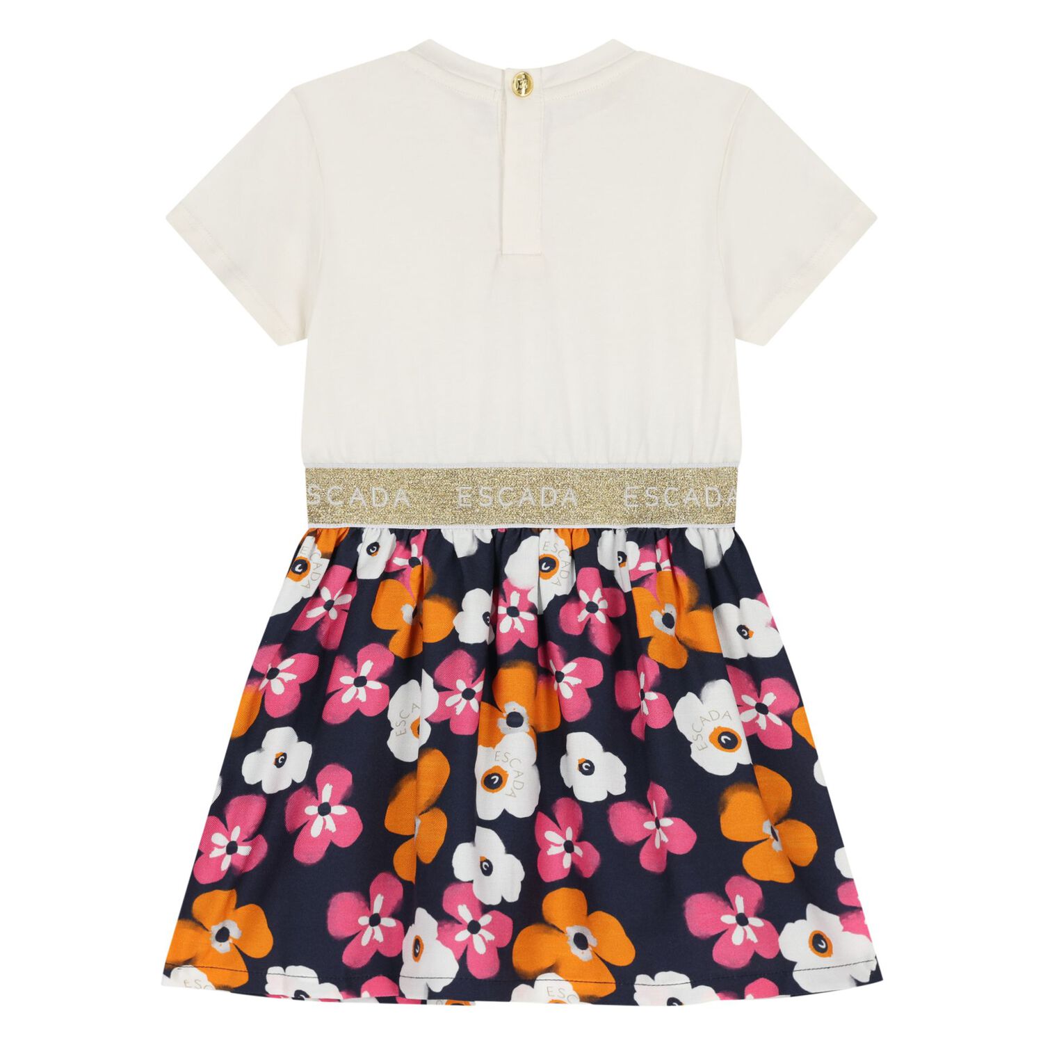 Younger Girls Ivory & Navy Blue Logo Floral Dress, 1, hi-res