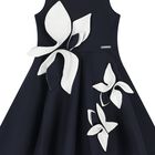 Girls Navy Blue & White Satin Floral Dress, 2, hi-res