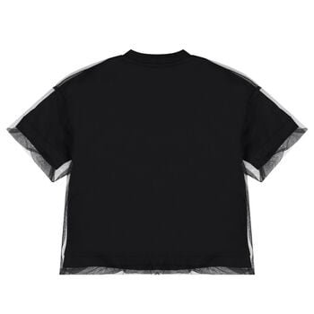 Girls Black Logo Overlay Tulle T-Shirt