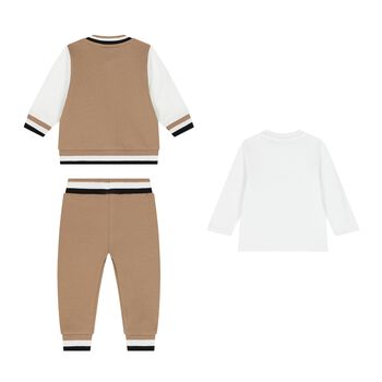 Baby Boys Beige & White Logo Tracksuit Gift Set