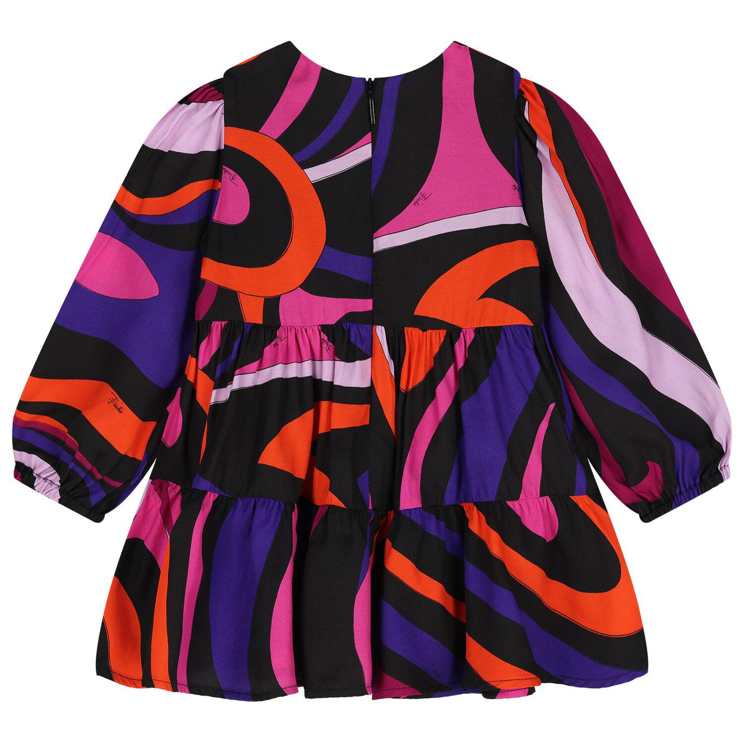 Younger Girls Black Vortice Tiered Dress, 1, hi-res