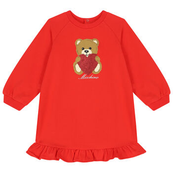 Younger Girls Red Teddy Bear Logo Dress