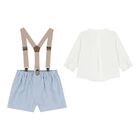 Baby Boys White & Blue Shorts Set, 1, hi-res