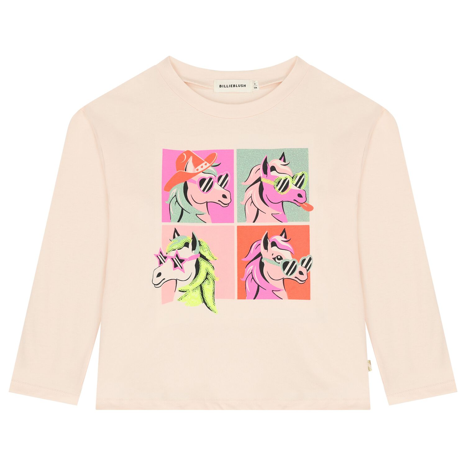 Girls Pink Pony Long Sleeve Top, 1, hi-res