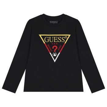 Guess Boys Black Logo Long Sleeve Top, 3 Boys Black Logo Long Sleeve Top