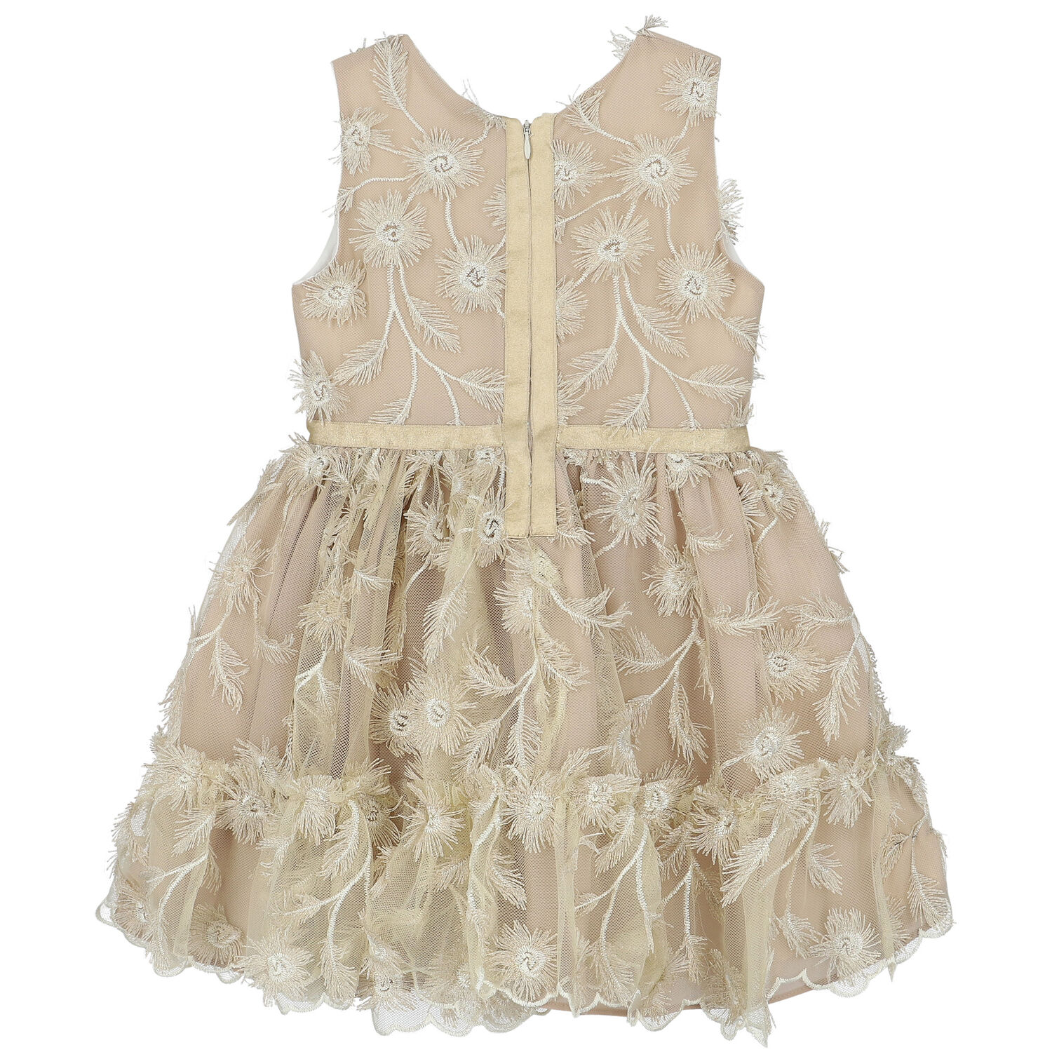 Girls Gold Floral Tulle Dress, 1, hi-res