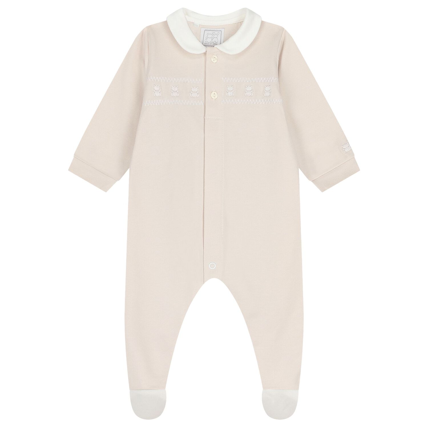 Beige Embroidered Teddy Bear Babygrow, 2, hi-res