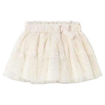 Younger Girls Ivory Bow Tulle Skirt