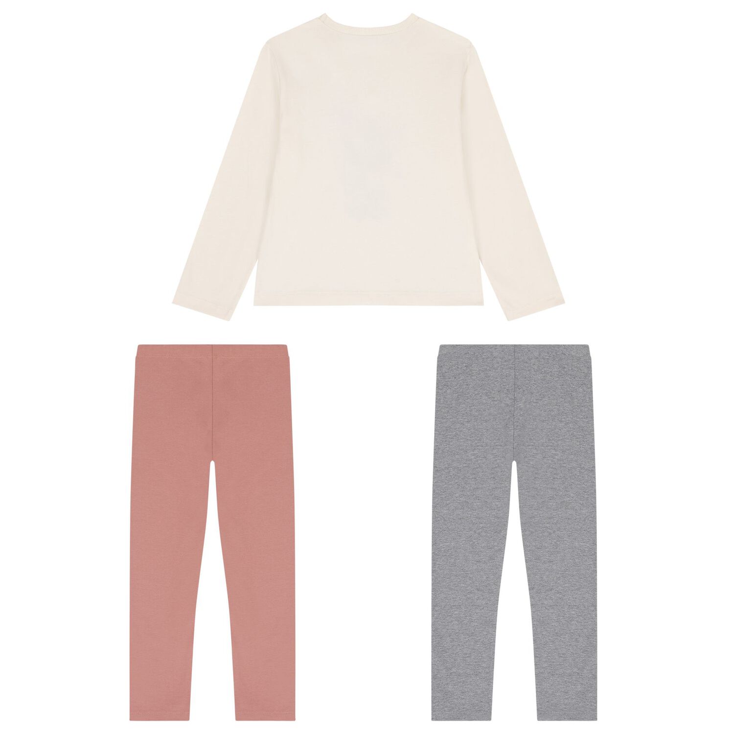 طقم ليجينز للبنات باللون الرمادى والعاجى والوردى, 3, hi-res