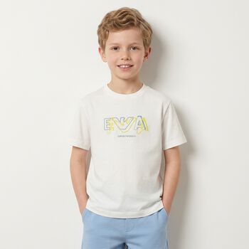 Younger Boys White & Blue T-Shirts ( 2 Pack )