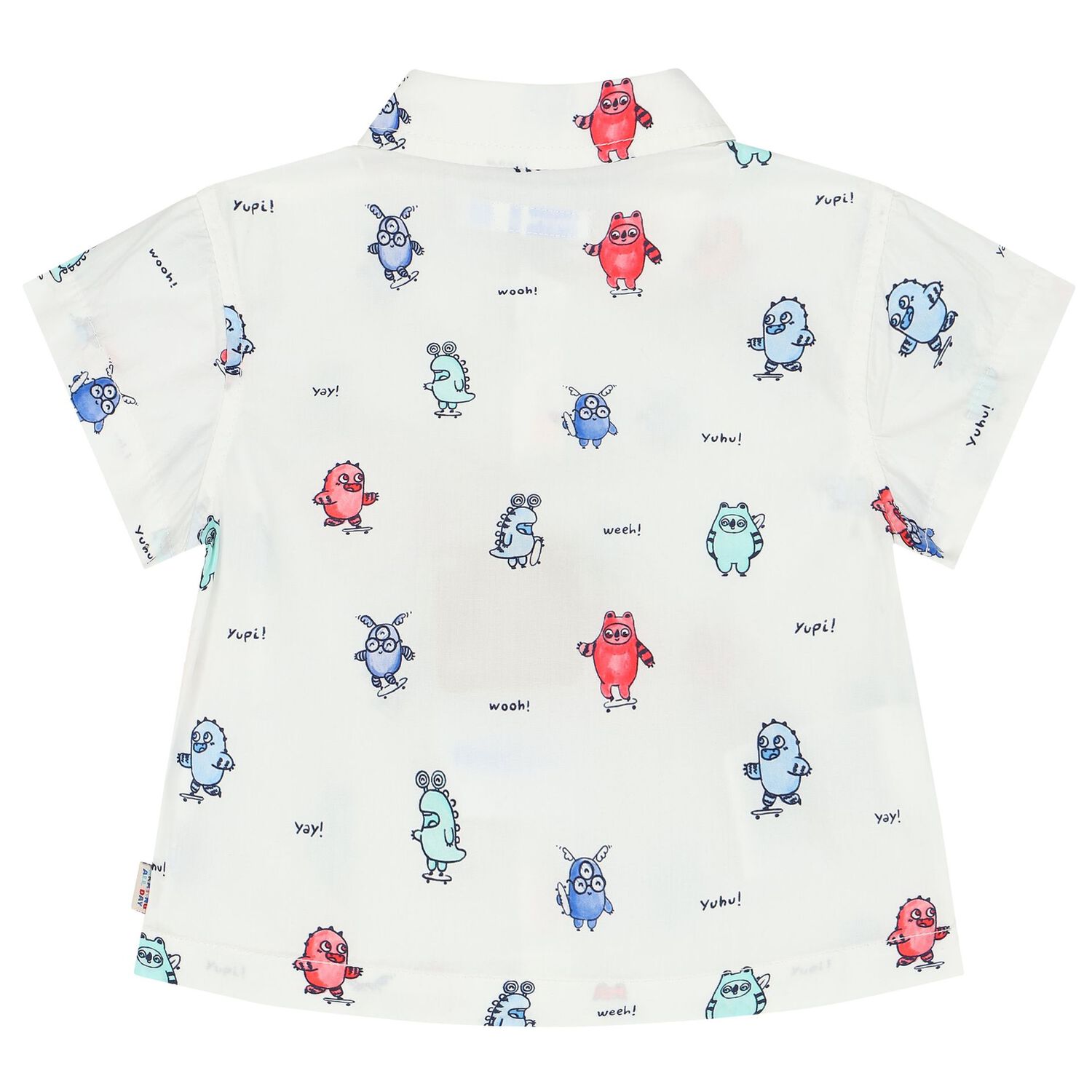 Younger Boys White & Blue Monster Shirt, 1, hi-res