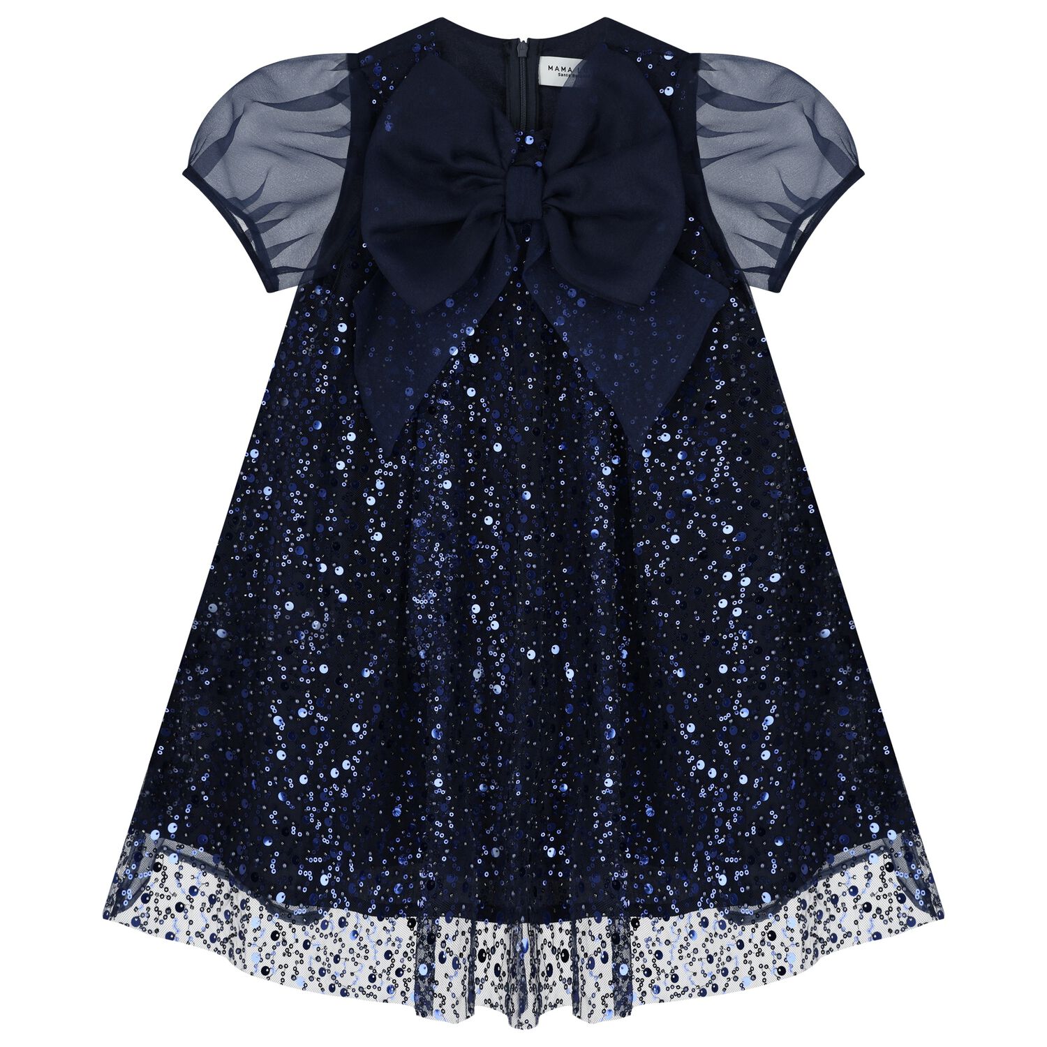 Girls Navy Blue Chiffon & Tulle Sequin Dress, 1, hi-res image number null