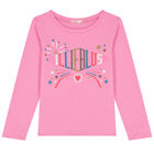 توب باكمام بالشعار باللون الوردى للبنات, 1, hi-res