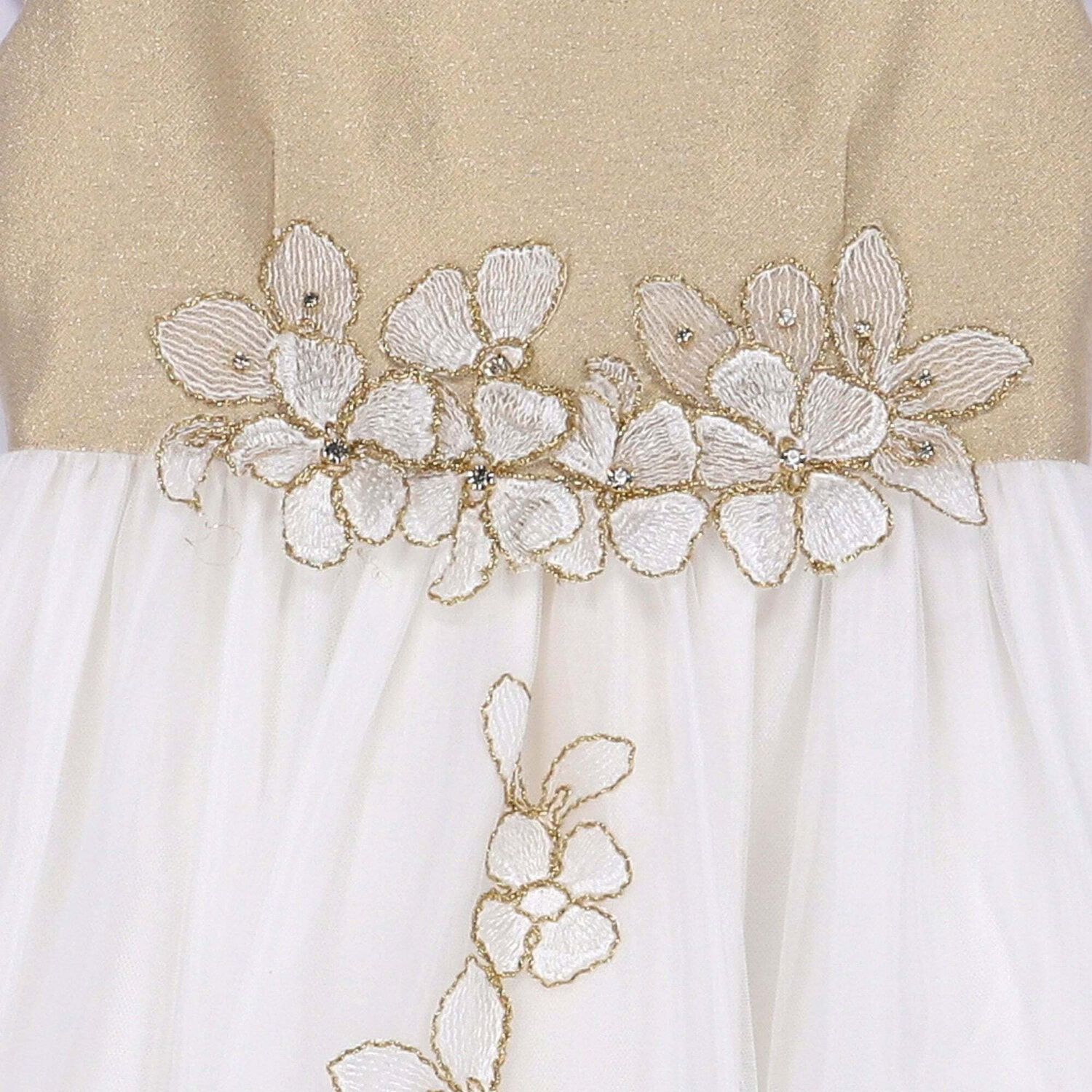 Girls Gold Floral Embroidered Dress, 1, hi-res