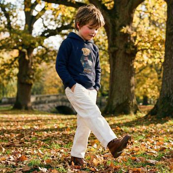 تيشيرت بولو بير أزرق داكن للأولاد بغطاء للرأس